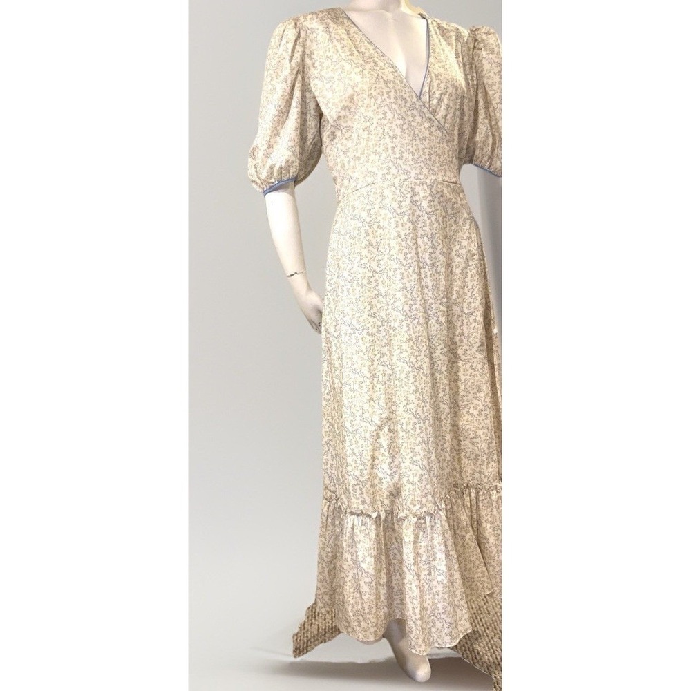 Dondolo Floral Wrap Maxi Dress Puff Sleeve Embroidered Collar Cottagecore Size M - Picture 3 of 15